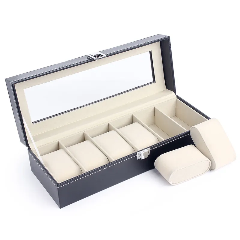 2 3 6 SLOTS Titta på förvaringsbox PU Leather Organizer Mechanical ES Display Holder Cases Jewelry Gift Porta Orologi 220624