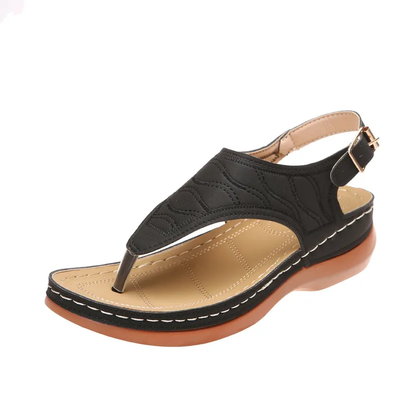 Summer Women Strap Sandals Women's Flats Open Toe Solid Casual Shoes Rome Wedges Thong Sandals Sexy Ladies Shoes 220516