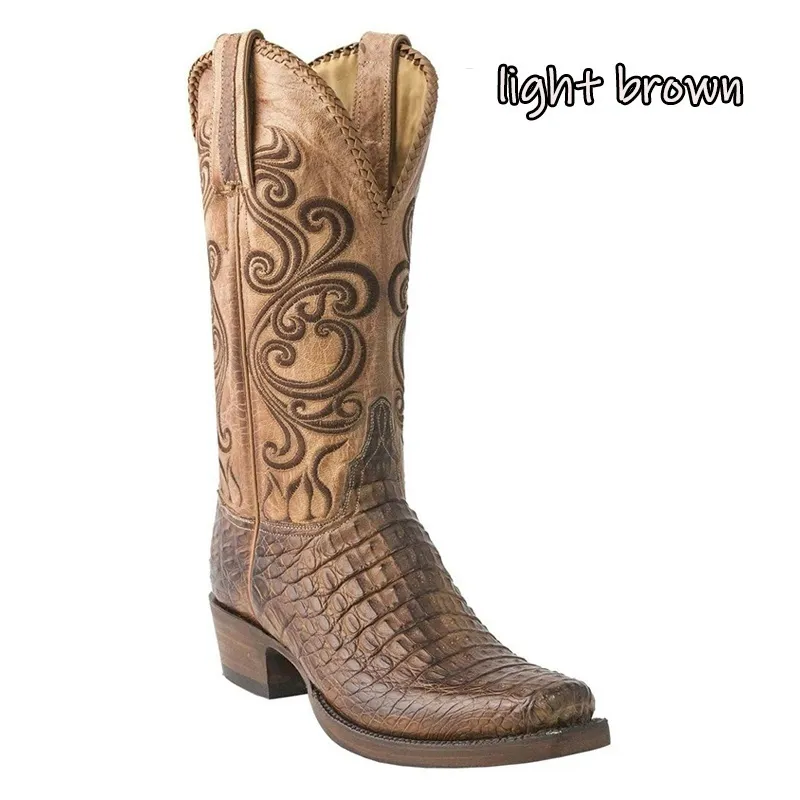 Fashion Men Women Retro Embroidered Cowboy PU Western Square Toe Boots Plus Size 3448 220720