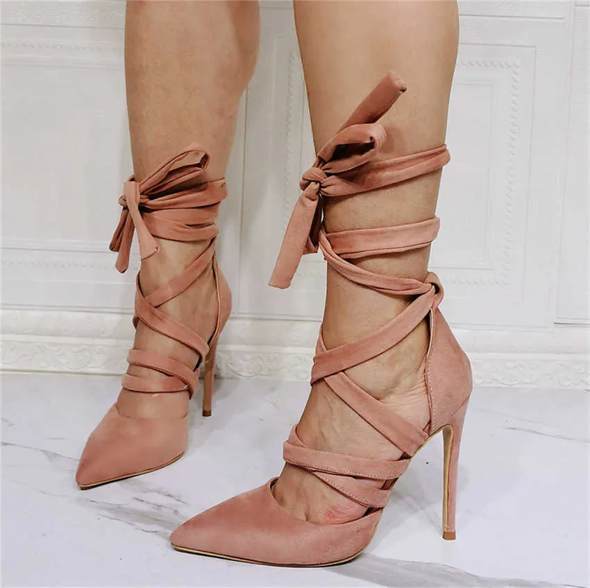 Sorbern personalizado vestido sapatos bandage slim alto salto alto nightclub banquete grande 46 apontou os sapatos individuais das mulheres