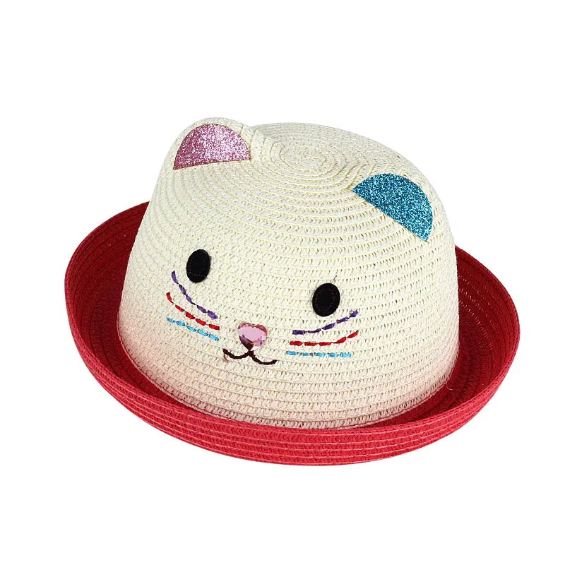 Topi anak musim panas gadis panama şapkası kartun kitty jerami