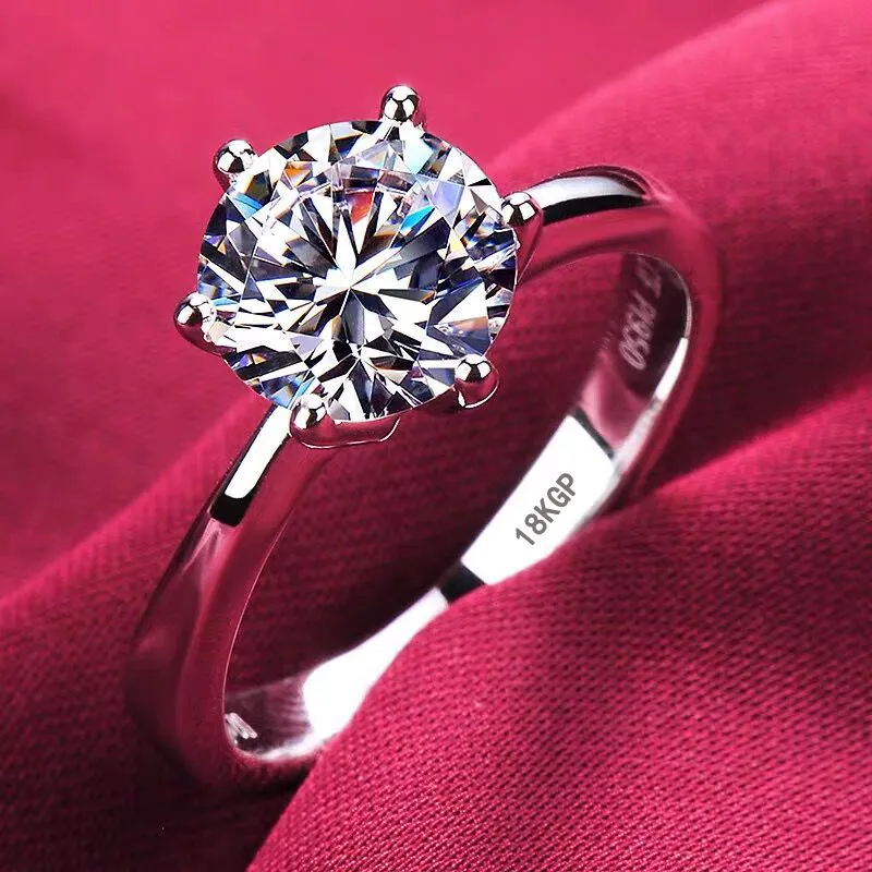 Never Fade 18k białe złote pierścienie dla kobiet 2 0CT okrągły cyrkonia Diamond Solitaire Pierścień Weddna oprawa zaręczynowa biżuteria ślubna 220719