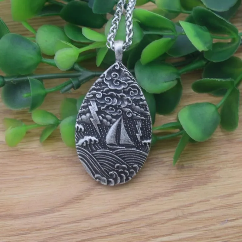 Pendant Necklaces Ocean Waves Travel Jewelry Pirate Sailboat Necklace For Nautical AdventurerPendant289j