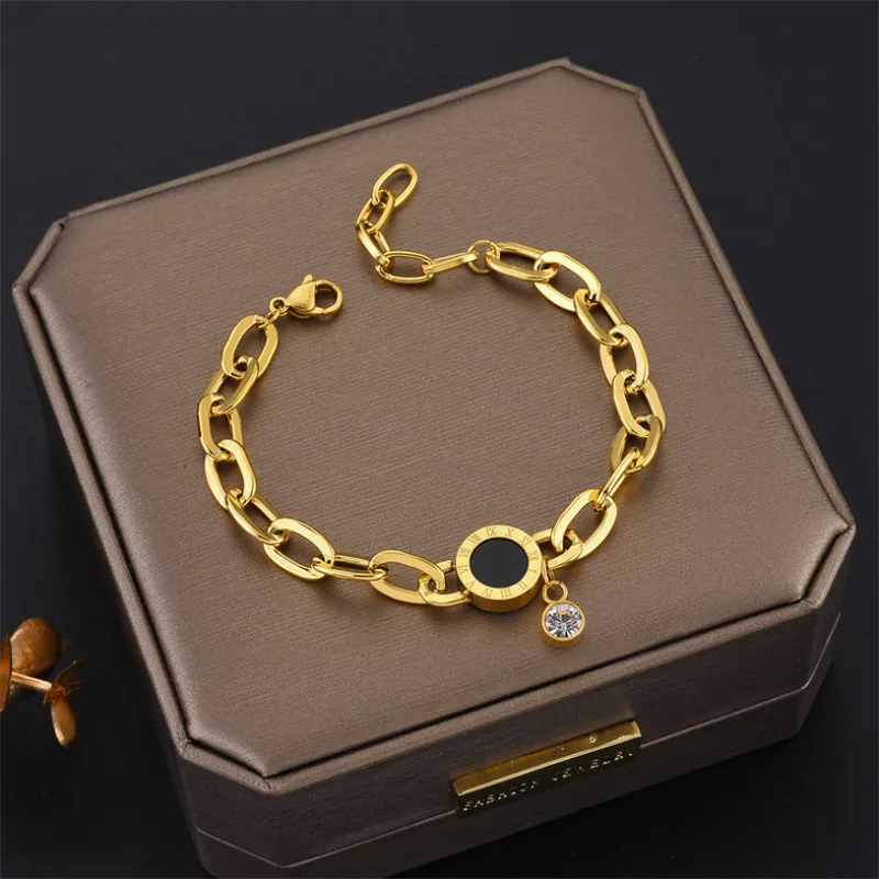 DIEYURO 316L Rvs Fashion Link Chain Bangle Armband voor Vrouwen Prachtige Goud Kleur Armband Sieraden Meisje Gift 220808