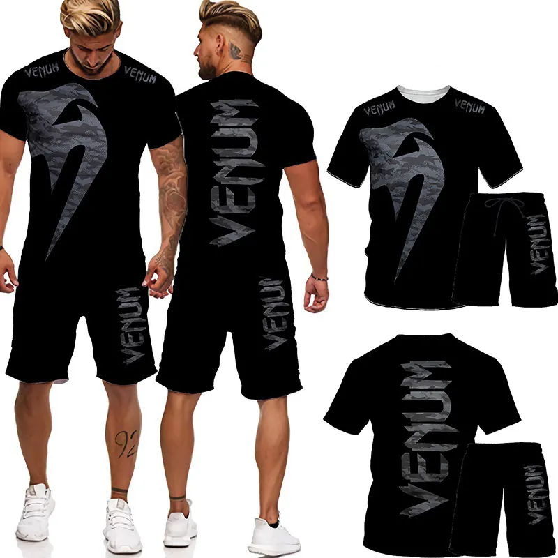 Summer Men Set 3D печатная футболка шорты 2 костюма мужская одежда для одежды Случайные наряды Мода Хараджуку Стрельная одежда 220708