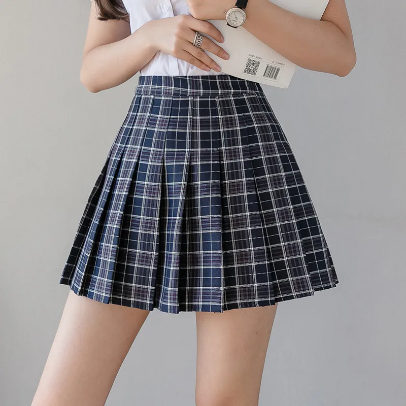 Festy Kary Moda Mulheres High Salia plissada Y2K Casual de verão Casual Kawaii Saias xadrezas de Escola Coreana Cuteia Mini Saias 220505