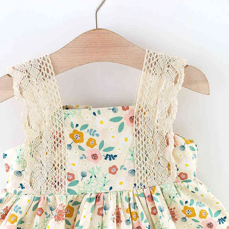 Zomermode 2022 Nieuwe kinderen Girls Vest Dress Kids Flower Mouwloze jurken Girl Jurk Teuter Baby Lace Princess -jurken G220518