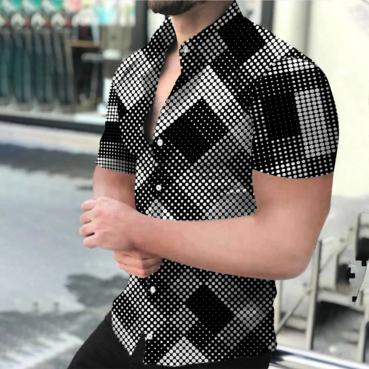 Designer zomer korte mouw digitale print shirt heren revers nek losse knop omhoog blouse ademende streetwear sexy shirts mannen