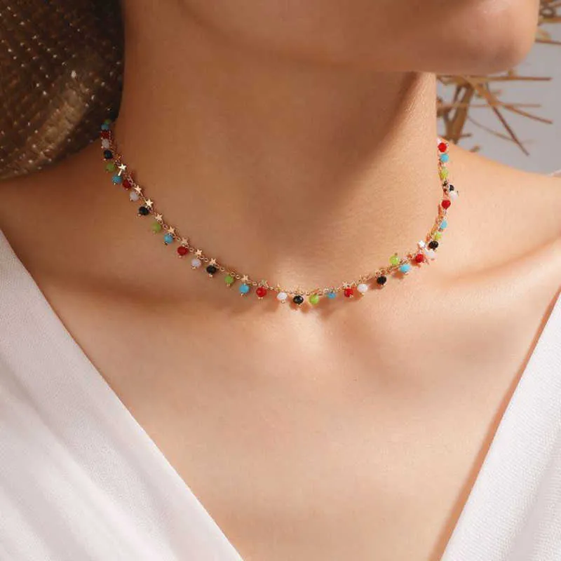 Collier ras du cou pour femmes, chaîne multicolore, Mini perles, bijoux en forme de cœur, accessoires à col court, cadeaux pour filles, nouveau