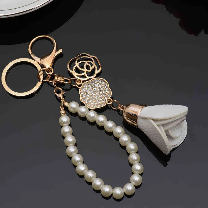 Porte-clés de luxe camélia Rose porte-clés pendentif sac décoration gland porte-clés pour clés pour femme AA220318