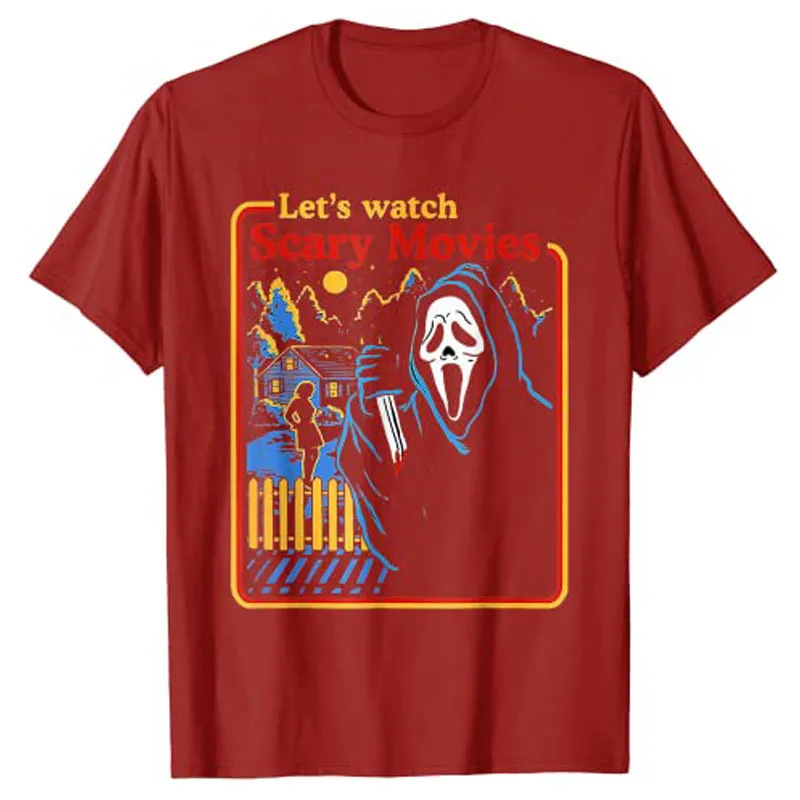 Låt oss titta på skrämmande filmer skrika skräck halloween t-shirt gotiska tee topps 220713