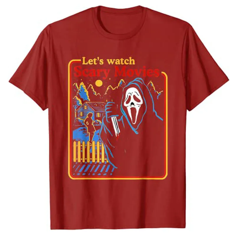 Lets Watch Scary Movies Scream Horror Halloween T-Shirt Gothic Tee Tops 220713