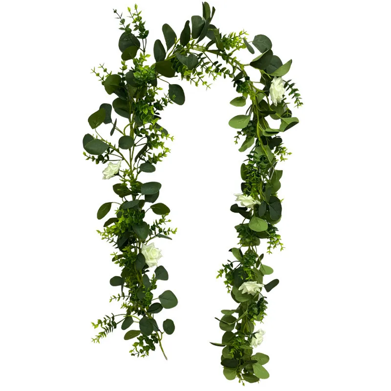 200cm Eucalyptus Artificial Plant Garland Wall Arches Hanging Vines Wedding Home Decor Fireplace Room Arrange Fake Willow Rattan 220512