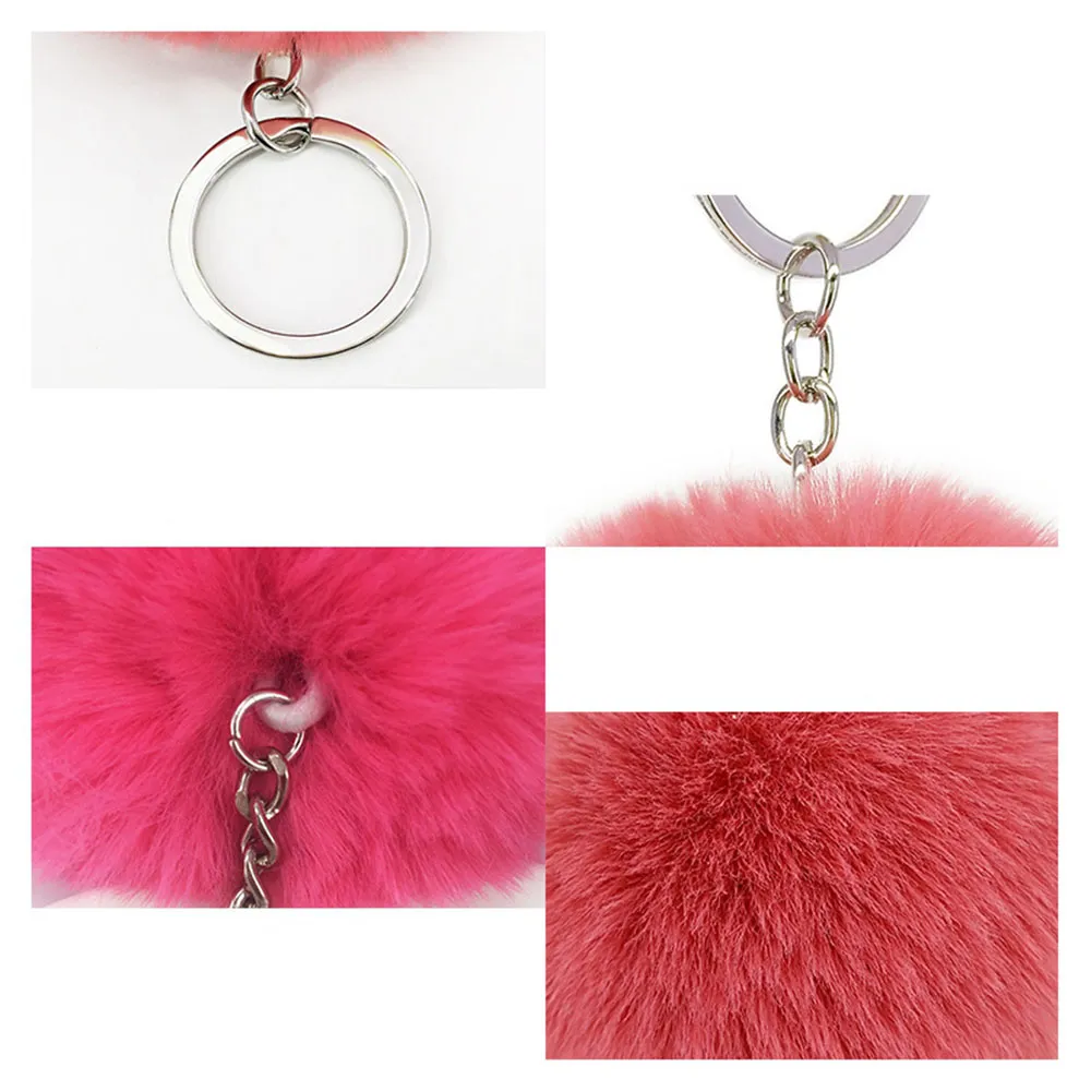 Artificial Rabbit Fur Ball Plush Fuzzy Fur Key Chain Ball Keychain Car Bag Keychain Key Ring Pendant Jewelry with Ring sxjun2