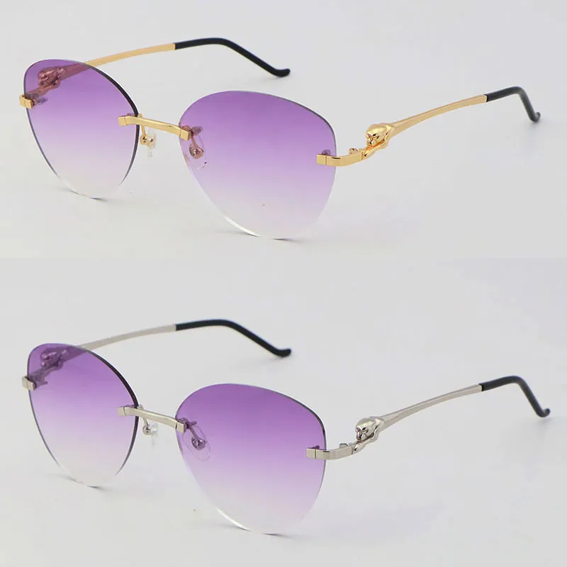 Neue Luxus -Schmetterlingslinsen -Leopard -Serie Metal Randless Sonnenbrille Designer Unisex Brille Mann Frau 18k Gold 001 Silber La320i