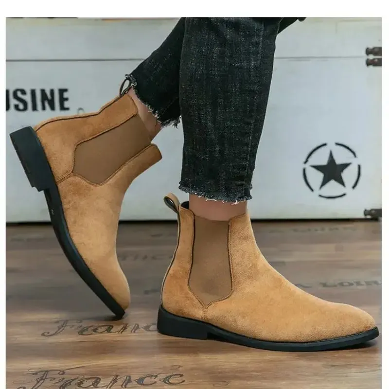 Heren Enkellaarsjes Zakelijk Imitatie Suède Formele Schoenen Lage Hak Instapper Gesp Decoratie Britse Stijl Mode Gesneden Retro Veelzijdig DH895