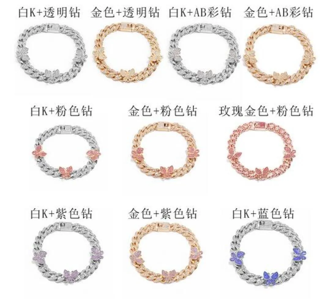 Drop Delivery 2021 Parking Cz Baguette Butterfly Fußkettchen 10 mm Iced Out Bling Miami Cuban Link Gold Silber Farbe Fußkettchen Damen Hiphop 299L