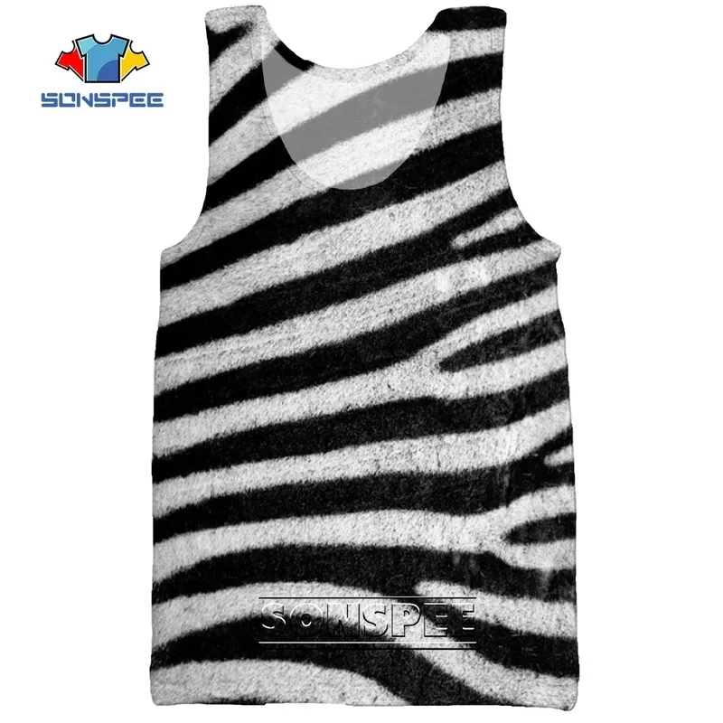 SONSPEE 3D impression fourrure animale tigre peau de serpent zèbre hommes débardeurs de mer cool décontracté musculation gymnase muscle chemise sans manches gilet 220622