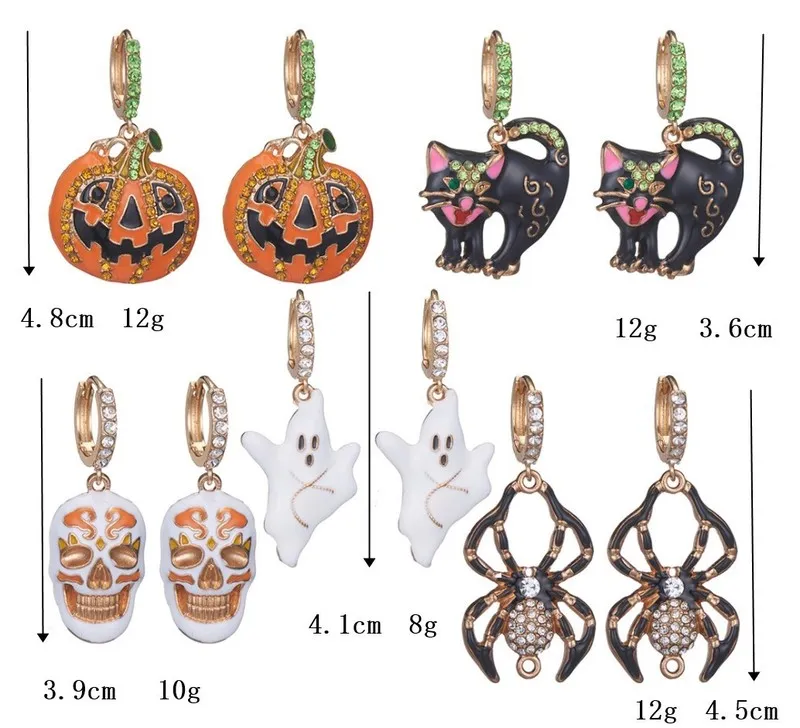 Dangle Chandelier Huanzhi Halloween metalowy olej kroplowy dynia kota pająk szkielet cyrkon DR 2208268681599