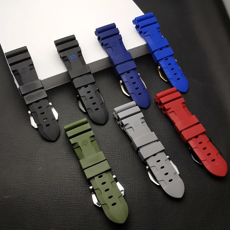 Top quality 24mm 26mm Nature silicone rubber strap For Panerai strap watch band Waterproof watchband free tools 220412