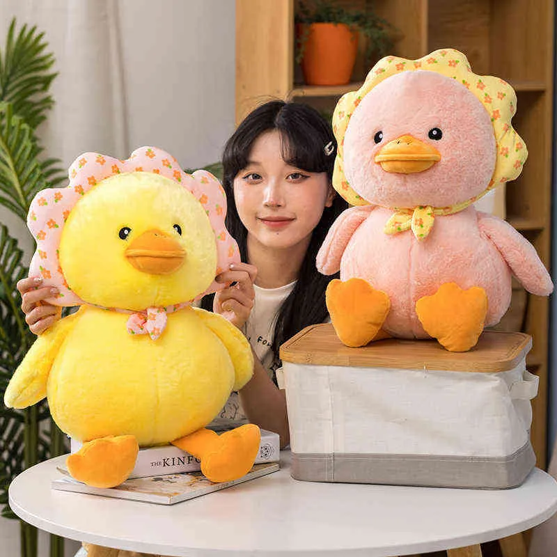 Pc Cm Beautiful Fuzzy Duck Cuddles Cartoon Farcito Morbido con fiori Cuscino peluche Kawaii Room Decor Sussen Dolls J220704