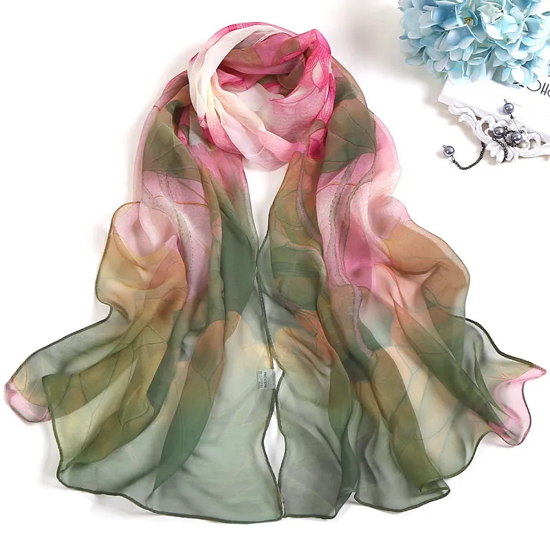 RUNMEIFA Fashion SpringSummer Women Floral Printing Beach Silk Scarf Shawls Female Long Wraps Sunscreen Hijab 220812