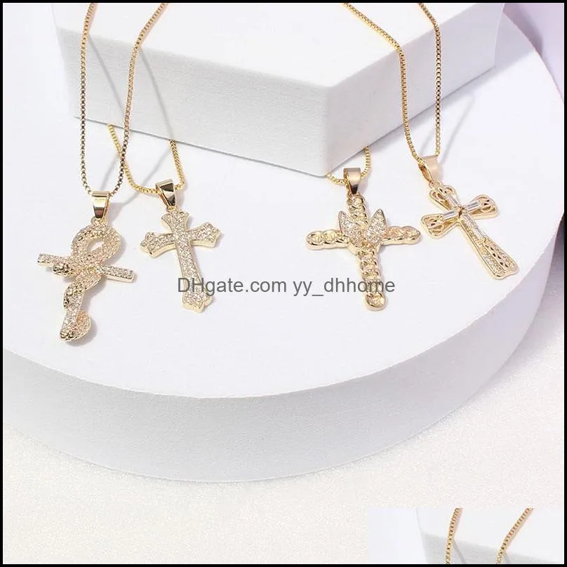 Collares colgantes colgantes diseño de joyas cristianas cruz de cobre micro incrustes circón de una sola capa cadena de clavícula temperamento retro