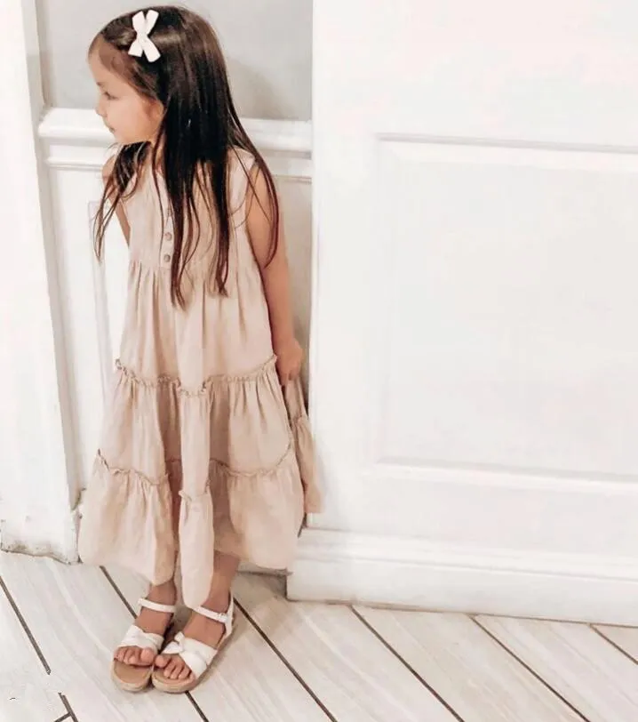 Bébé fille vêtements été solide filles robe enfant en bas âge enfants fille tenue décontractée coton lin sans manches robe de princesse 220707