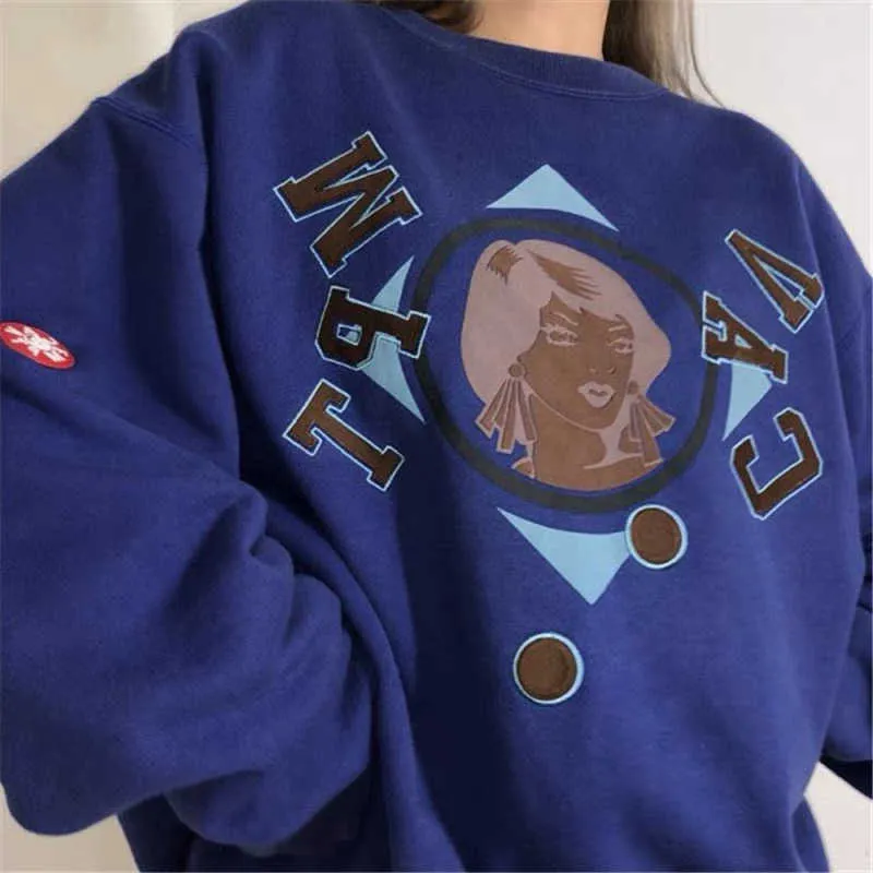 Erkek Hoodies Sweatshirts Yüksek Kaliteli Cavempt C.E Vintage Crewneck Erkekler 1 1 Cavempt Koyu Mavi Köpük Karakter Baskı Sweatshirts Boş Kadın Hoodies