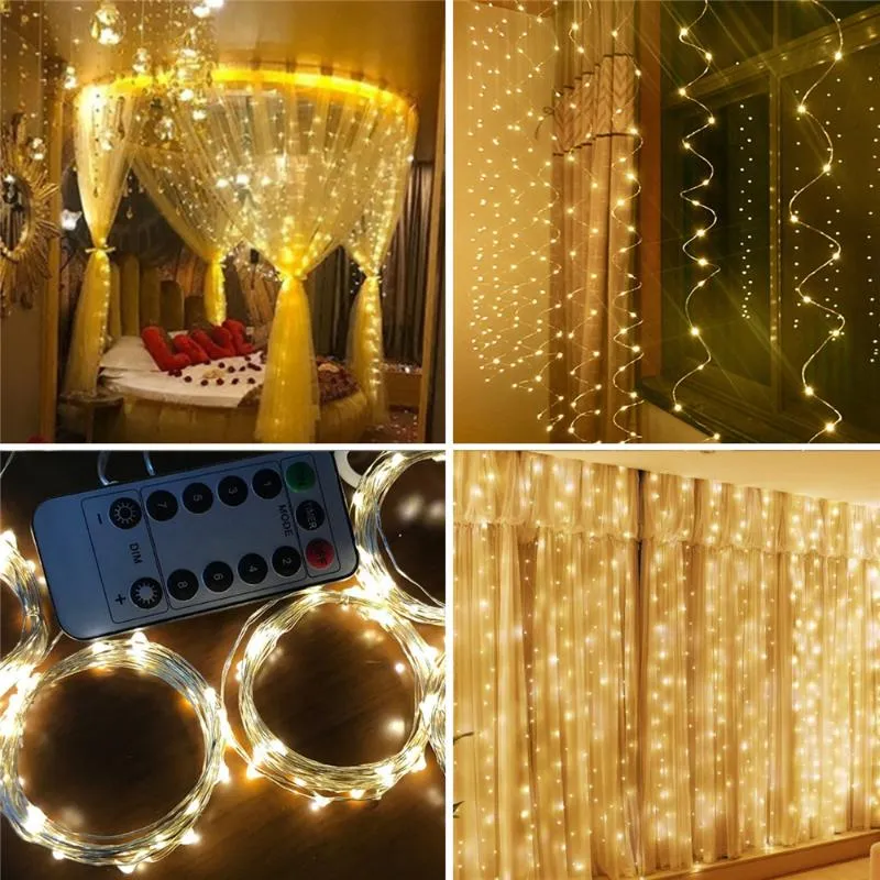 ストリングクリスマスデコレーションガーランドフェストゥーンLEDライトナビダッドフェアリーカーテン300レッド8モードのベッドルームルームパーティーの年飾り215O