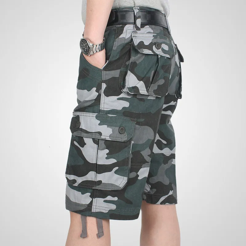 Sommarlast shorts män kamouflage camo casual bomull multi pocket baggy bermuda streetwear hiphop militär taktisk arbete 220621