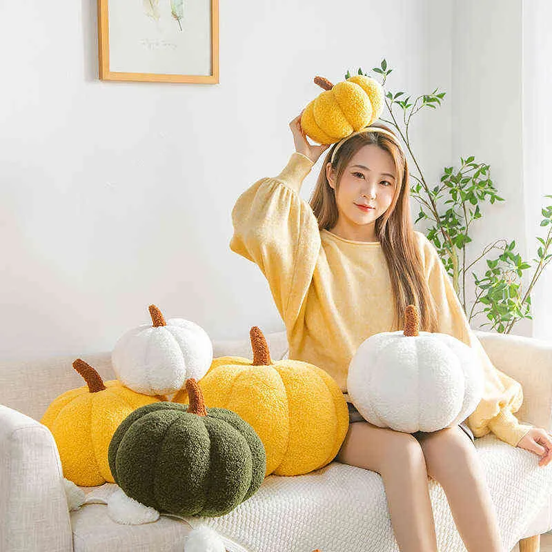 Cm Soft Stuffed Pumpkin Squishy Plush Pillow Cartoon Vegetable Plants Food Halloween Decoration Children Kids Gift J220704