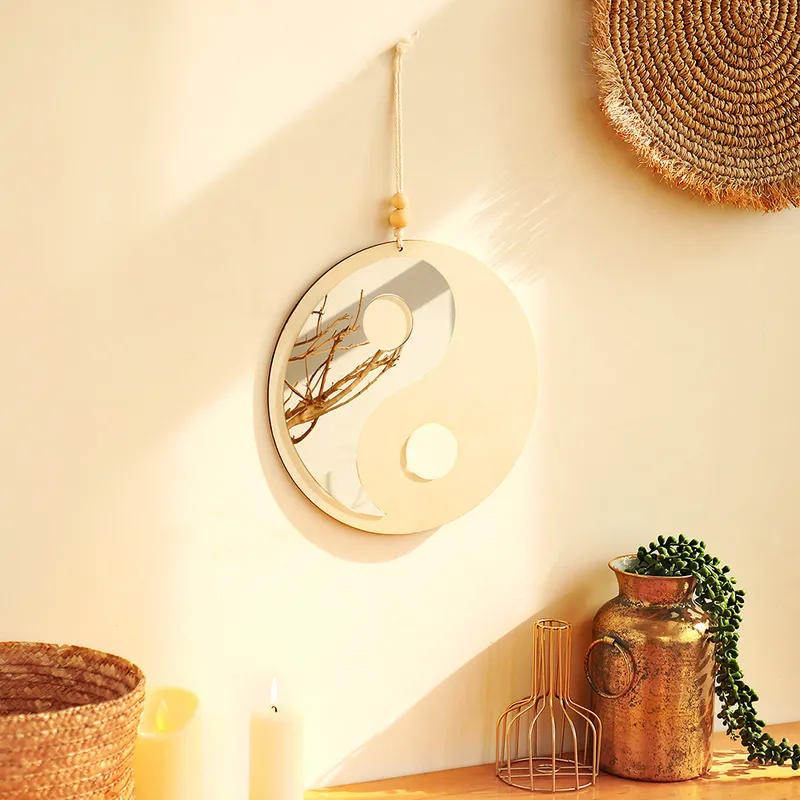 Yin Yang miroir en bois Feng Shui décoration maison Boho bois décoration murale ferme miroirs pour chambre salon maison cadeau