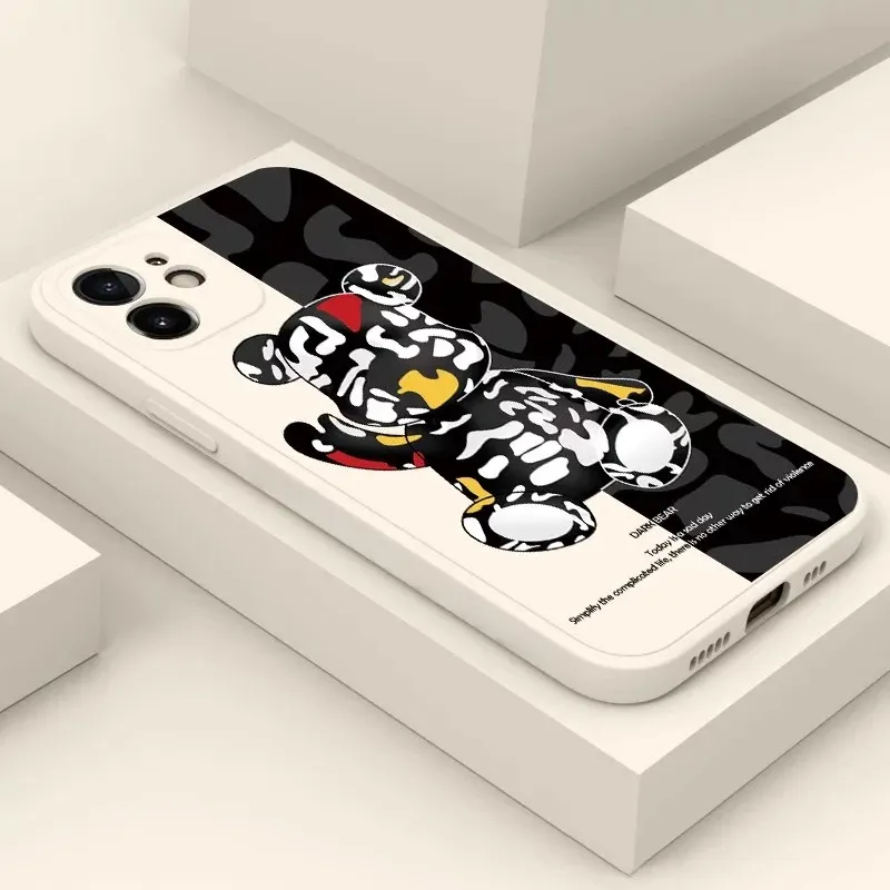 Fashion Side Düstere coole Bear -Telefonhüllen für iPhone 6s plus 11 8 13 XR SE2 12 Max Mini Pro x 6 xs 7