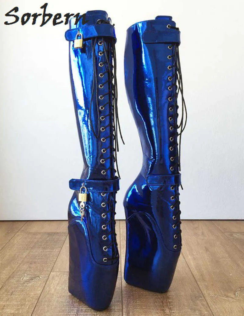 Sorbern azul balé balé botas joelho alta mulheres moda botas de alta qualidade plataforma saltos plus tamanho sapatos botas góticas bdsm