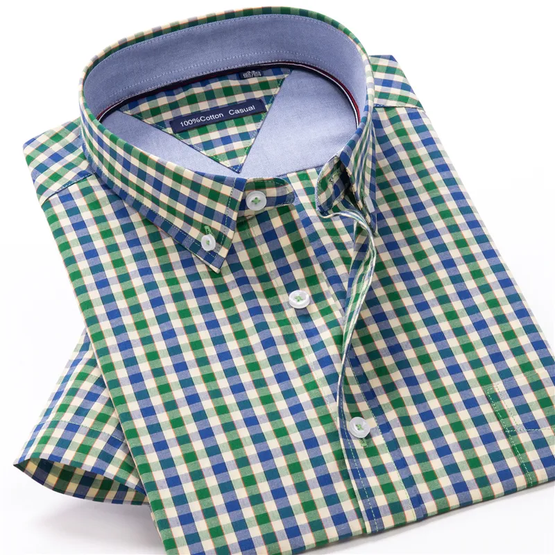 Летняя мужская классическая клетчатка с коротким рукавом рубашка высокое качество 100% хлопок легкая и комфортная молодая мода 220324