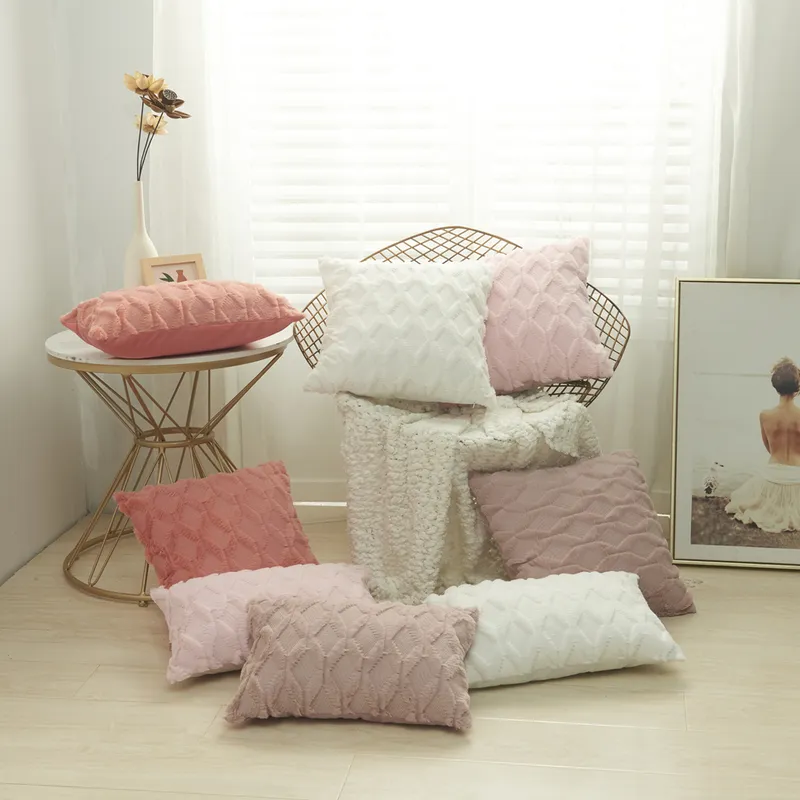 Pillow Case 3D Rhombus Plush Pillow Cover Geometric Decorative Throw Case Soft Cozy Bed Sofa Cushion Nordic Home Spring Decor 220623