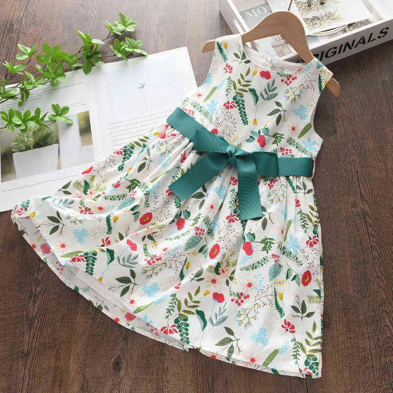 Melario Kids Girl 캐주얼 드레스 2022 New Summer Baby Princess Party vestidos 소매없는 어린이 꽃 인쇄 옷 3-7Y Y220510