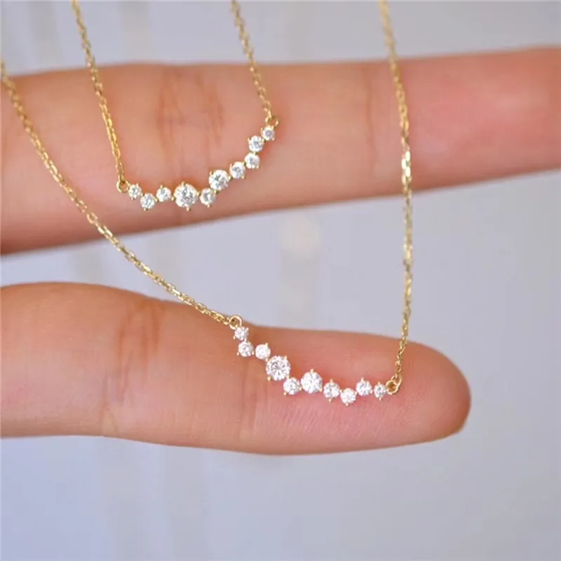 925 Sterling Silver Korean Version Simple Pave Zircon Smile Pendant Clavicle Chain Necklace Women Charm Wedding Jewelry263K