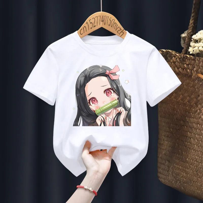 Nezuko Kamado Kimetsu no Yaiba Imprimer Rouge Enfant T-shirts Enfants Bébé Noir Harajuku Kawaii Vêtements Garçon Fille Tops Cadeau Drop Ship 220620