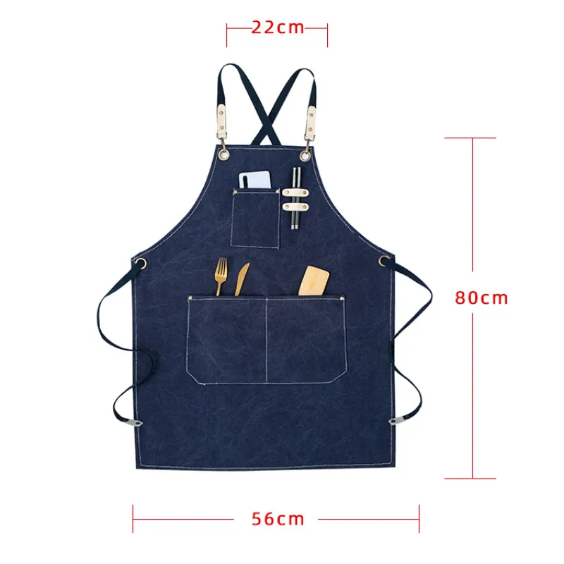 Delantal de trabajo Unisex de moda para hombre, babero negro de lona, cocina ajustable para mujer con bolsillos para herramientas 220507