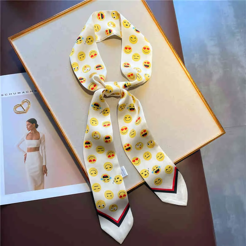 Imprimer maigre ruban écharpe pour femmes cheveux cravate sac Bandana bandeau soie Satin accessoires fille mode ceinture poignet foulard