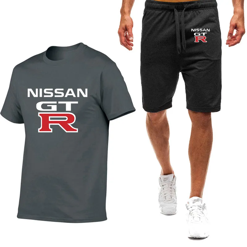 Summer Nissan GTR Kort ärm T-shirt Polo kostym Stilig Casual Fashion Sportswear Bekväma andningsbara lösa män byxor 220504