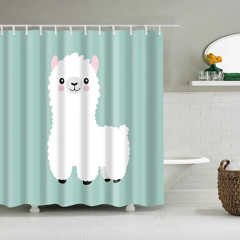 Alpaca Pattern Bath curtain Waterproof Shower Curtains Polyester Cartoon Bath Screen Printed Curtain for Bathroom Home Decor 220517