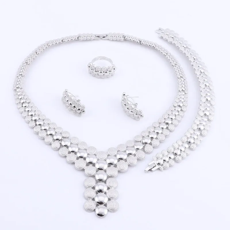 Nigerianische Hochzeits-afrikanische Perlen-Schmuck-Set-Frauen-afrikanischer Kostüm-Schmuck-Satz Dubai-versilberte Halsketten-Sätze 220726