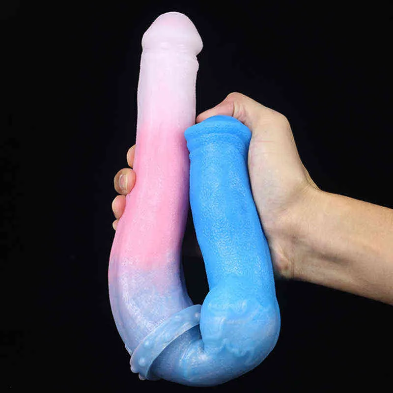 NXY Dildos Kobiety S Double Headed Penis Silikonowe podwórko Masaż Masaż Masturbacja Urządzenie Lala Dorosłych Sex Zabawki 0316