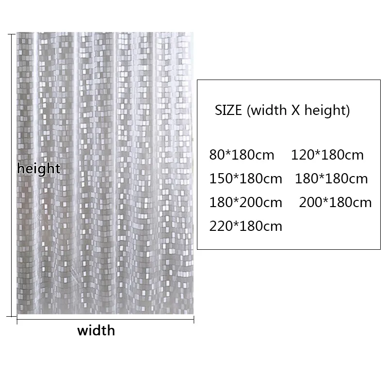 Plastic PVC 3d Waterproof Shower Curtain Transparent White Clear Bathroom Anti Mildew Translucent Bath Curtain With Hooks 220517