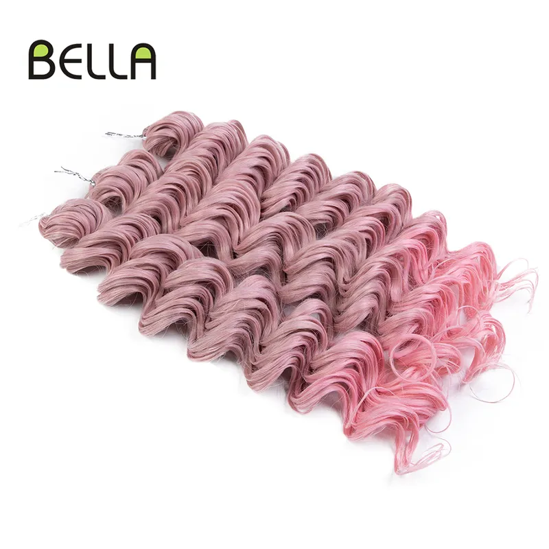 Bella Capelli sintetici all'uncinetto 24 pollici Torsione ondulata profonda Riccioli afro Estensione dei capelli ricci Ombre Colore rosa 3 pezzi 300g le donne 0618