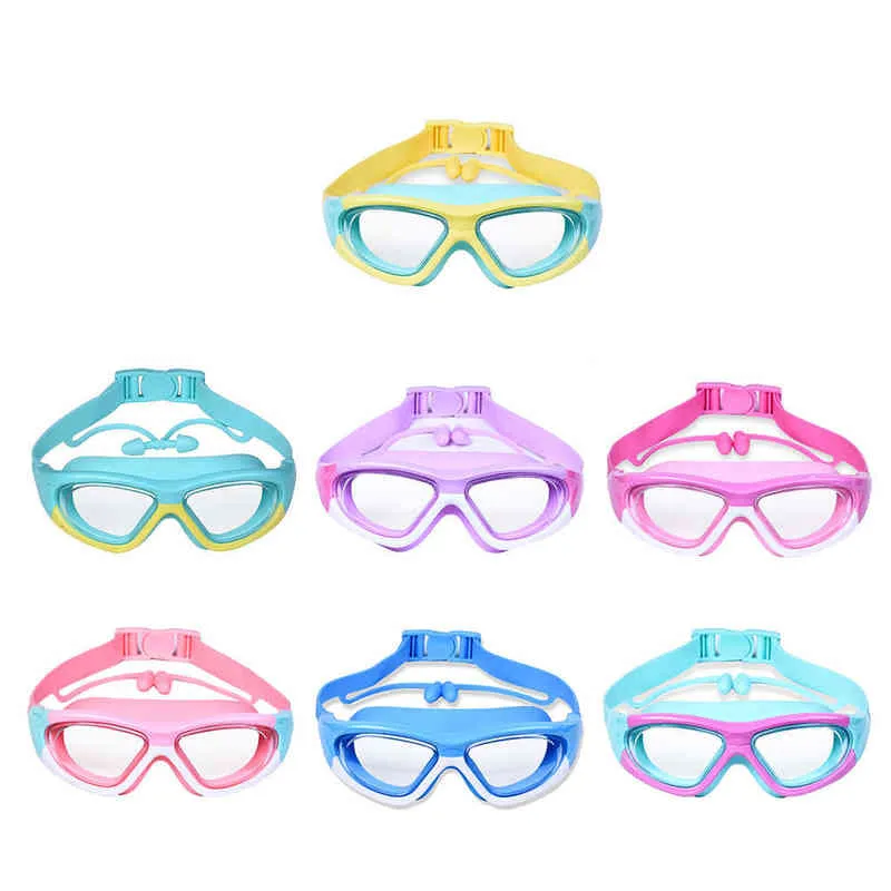 أطفال السباحة نظارات الأطفال 3-14y رؤية واسعة مكافحة الضباب نظارات بركة مكافحة الأشعة فوق البنفسجية مع الأذن المقابس في الهواء الطلق الرياضة الغوص نظارات G220422