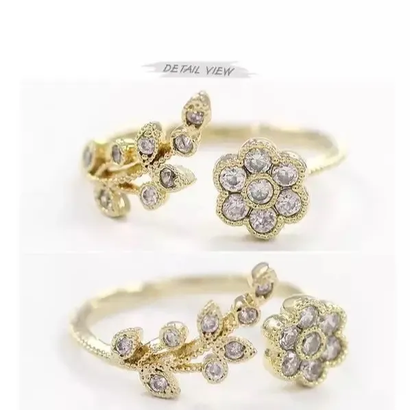кольцо женское, корейская версия, модное, темпераментное, с бриллиантами, листьями, Ruyi, с цветком, открытое кольцо, кольцо на указательный палец, женское6752569